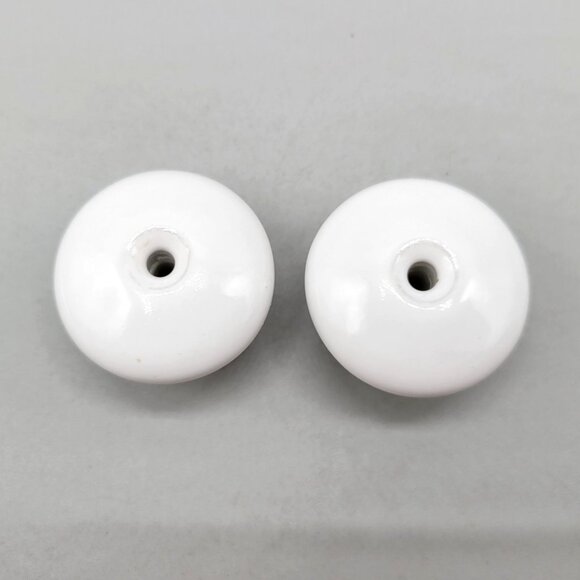White Porcelain Knobs Cabinet Drawer Pulls Round Mushroom Shape Set of 2 - Picture 3 of 6